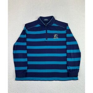 Kaltendin Pullover Mens 56 Navy Blue Teal Stripe Quarter Zip Golf Club Mock Neck